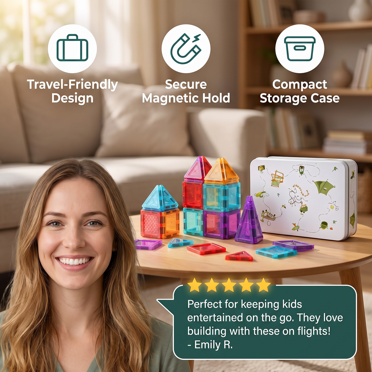 Safe Mini Magnetic Tiles Travel Set with Compact Storage Case