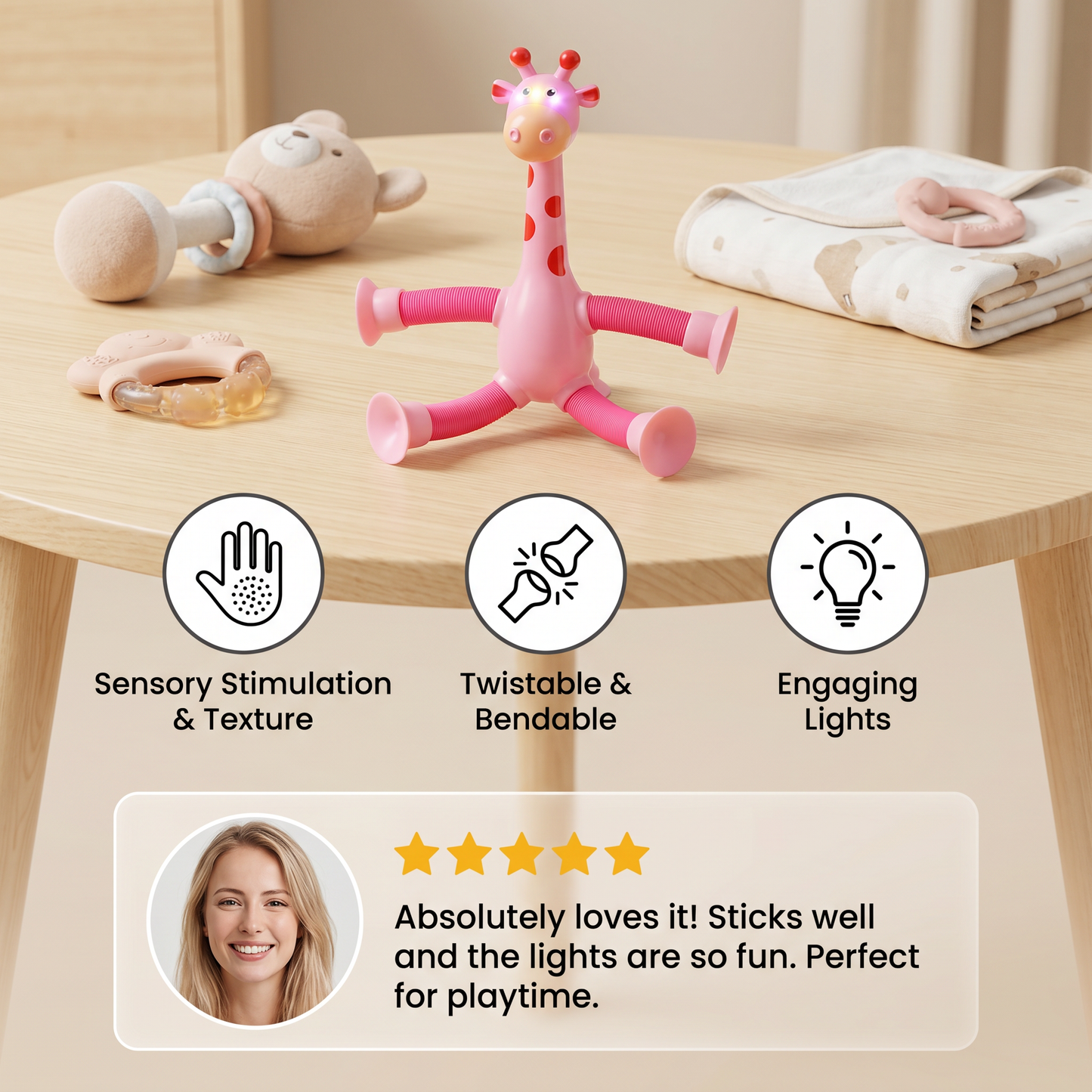 Sensory suction cup giraffe baby toy
