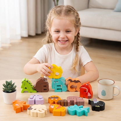 wooden animal alphabet puzzle - A to Z learning toy for kids