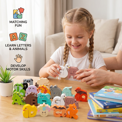 wooden animal alphabet puzzle - A to Z learning toy for kids