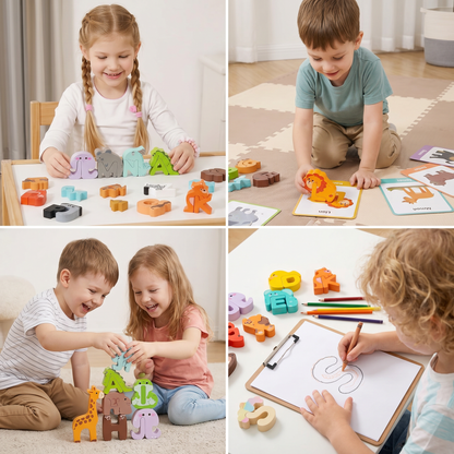 wooden animal alphabet puzzle - A to Z learning toy for kids