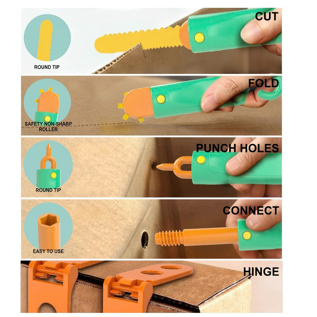 Safe 100-Piece STEM Cardboard Construction Kit with Tool Set for Kids