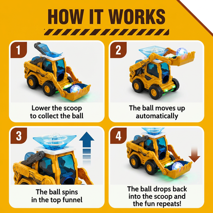 Musical Light-Up Excavator Toy with Continuous Ball Scooping Action