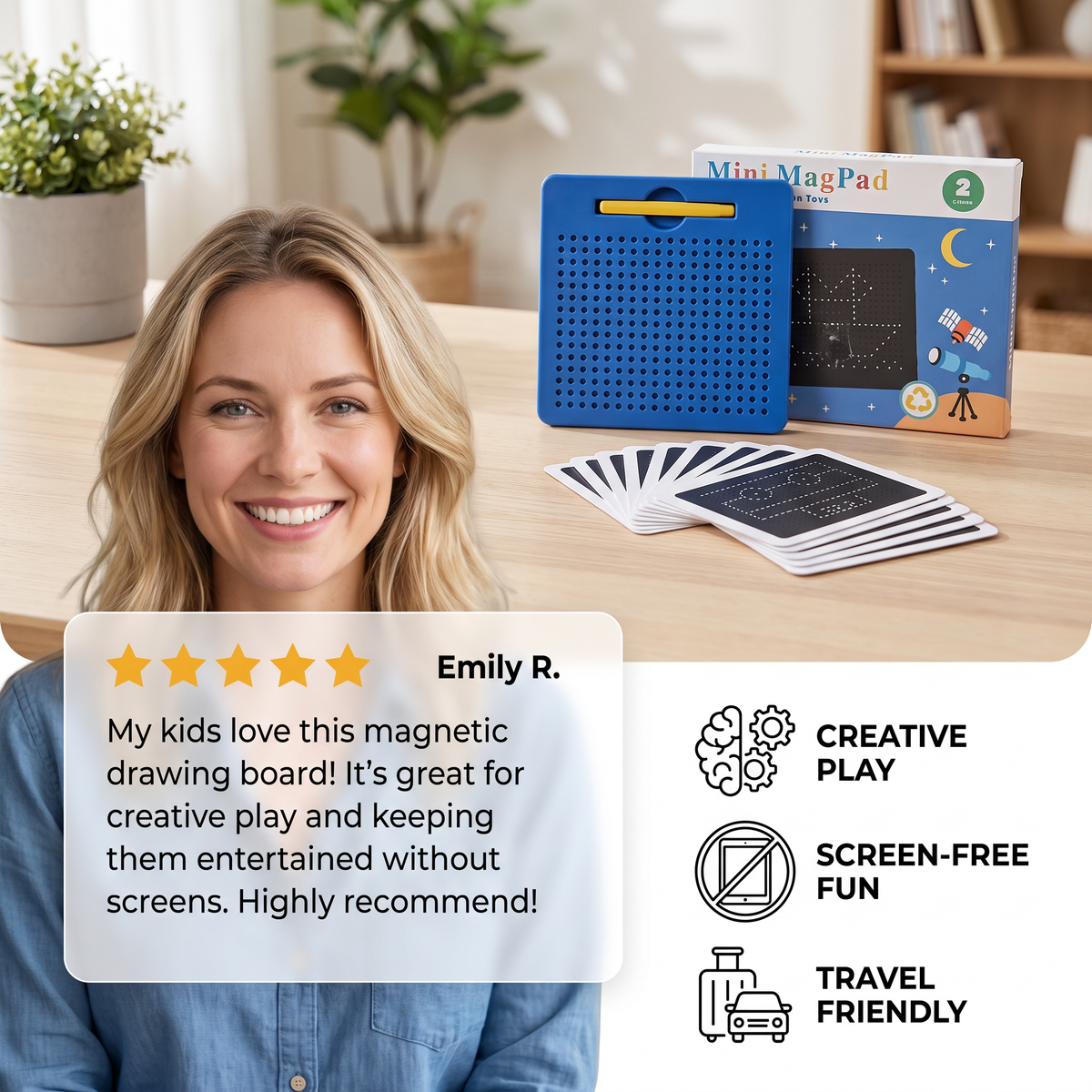 2-in-1 Magnetic Writing & Drawing Board with Snap-On Shape Tiles for Kids