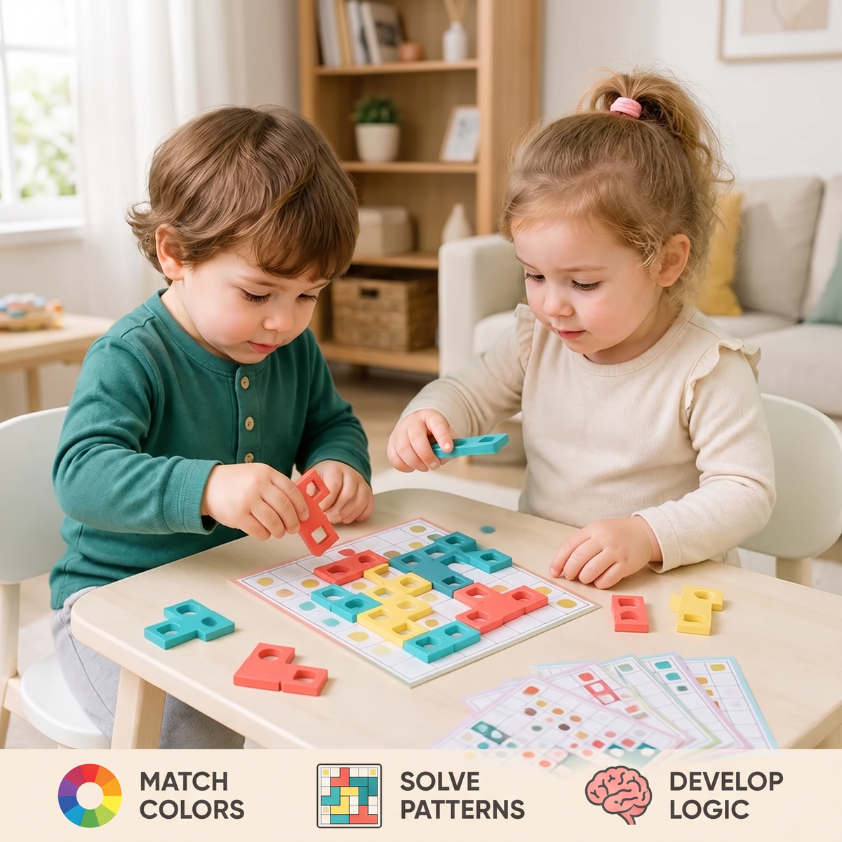 Montessori Wooden Shape Matching Puzzle – Color & Logic Brain Training Game