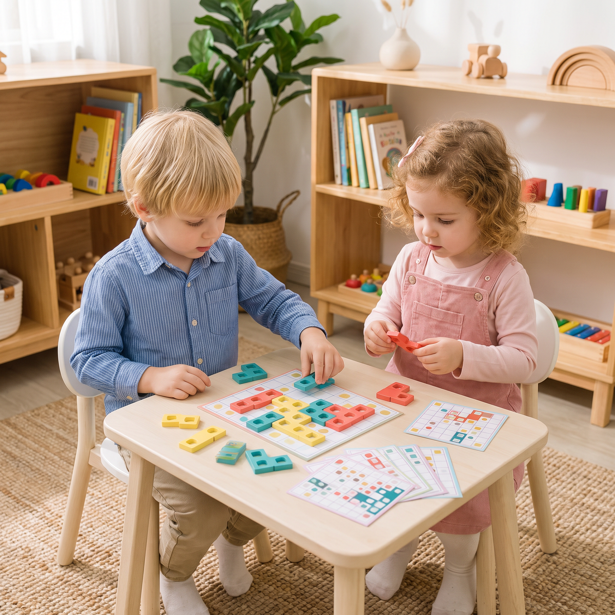 Montessori Wooden Shape Matching Puzzle – Color & Logic Brain Training Game