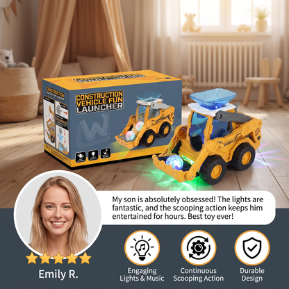 Musical Light-Up Excavator Toy with Continuous Ball Scooping Action