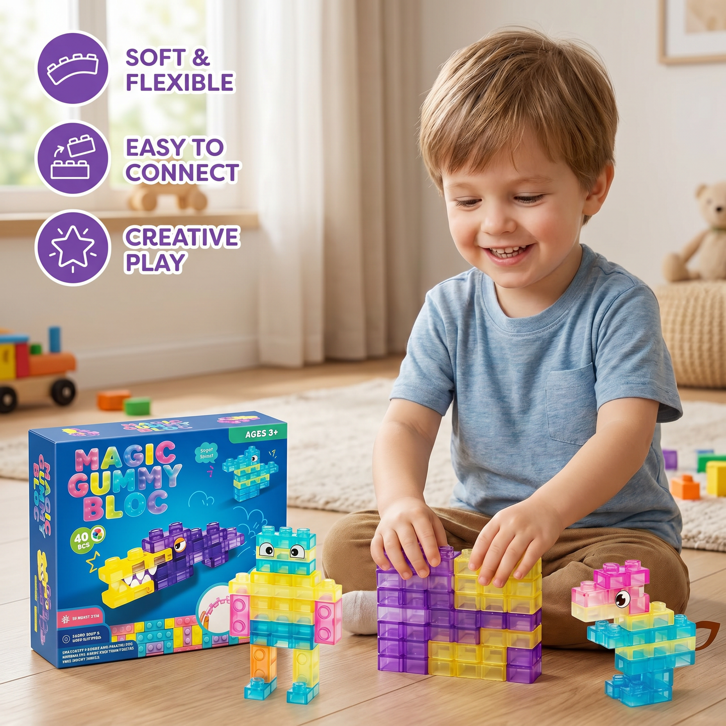 Magical gummy blocks, soft building blocks for children