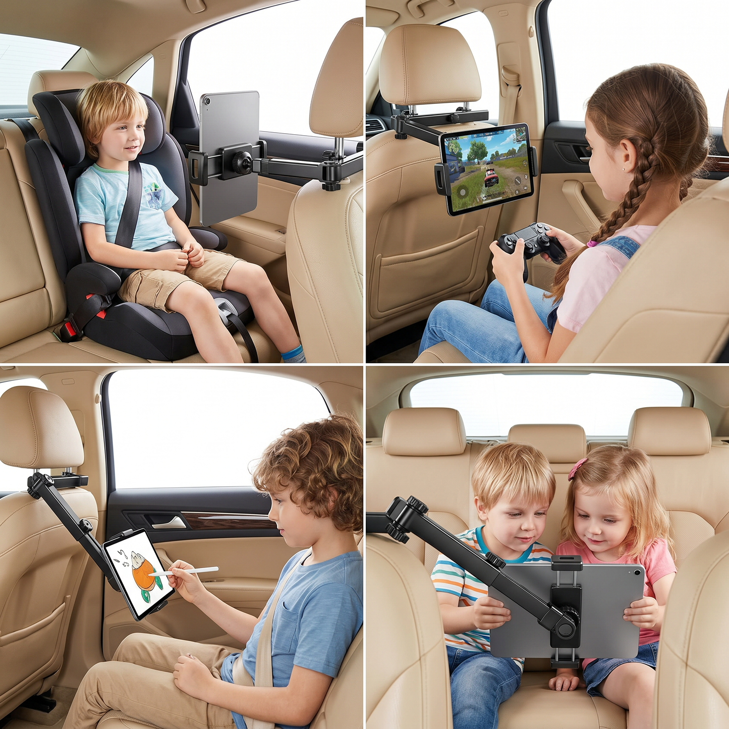 360° Rotating Car Headrest Tablet Holder – Back Seat Mount for Tablets