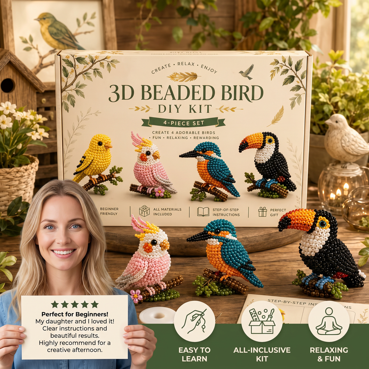 3D Beaded Animal Craft Kit – DIY Mini Bead Art Set for Beginners
