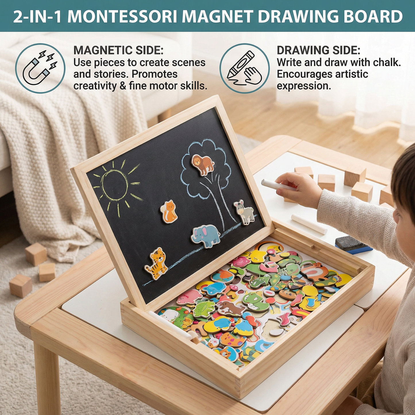 2-in-1 Montessori Magnet Drawing Board