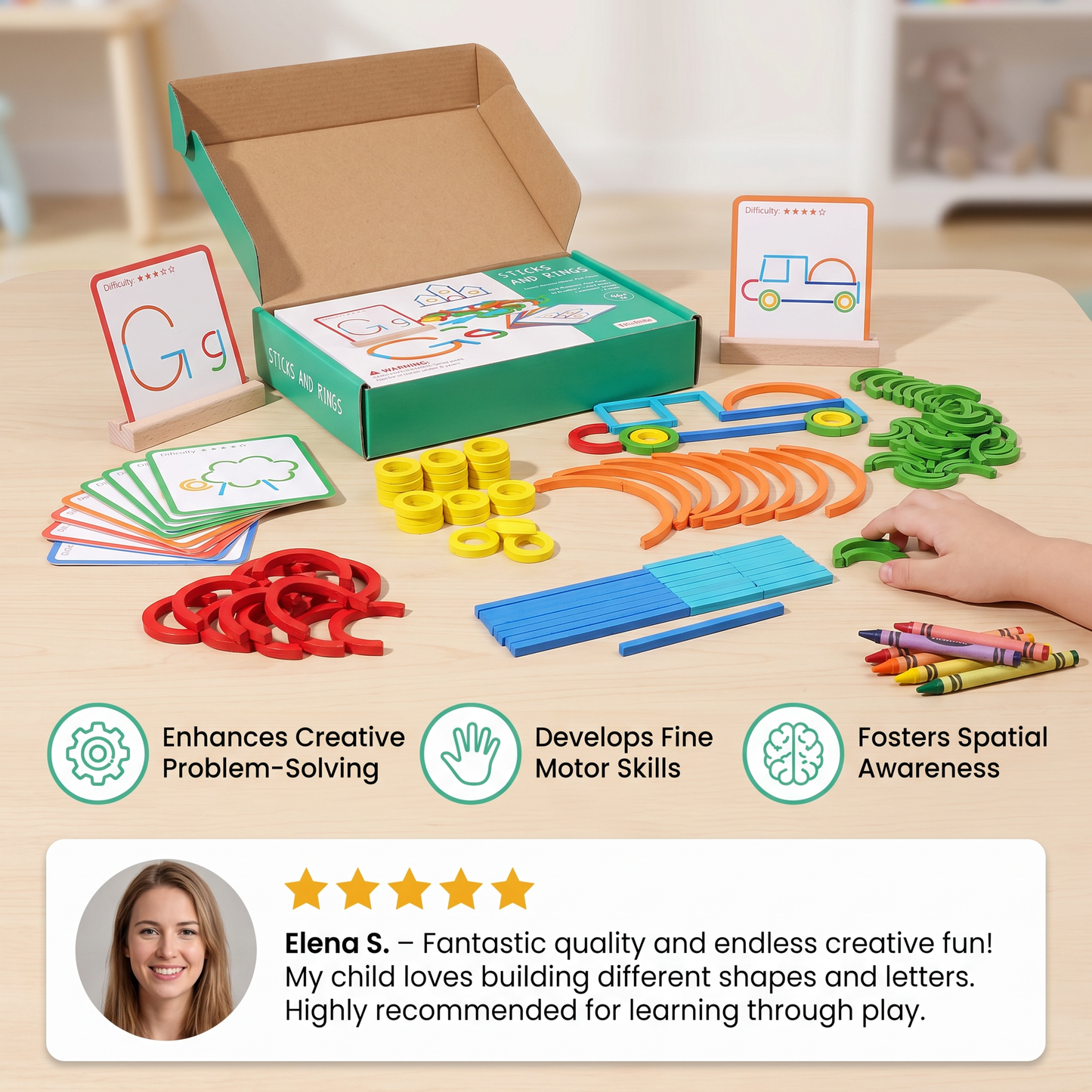 Educational Montessori Sticks and Rings Building Blocks