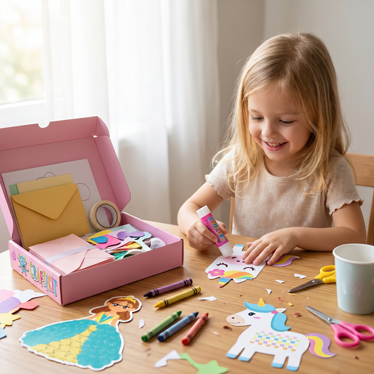 Kids Paper Crafts Box – 20 Easy DIY Arts & Crafts Projects for Ages 3–10 with Glue Stick, Tape & Envelopes