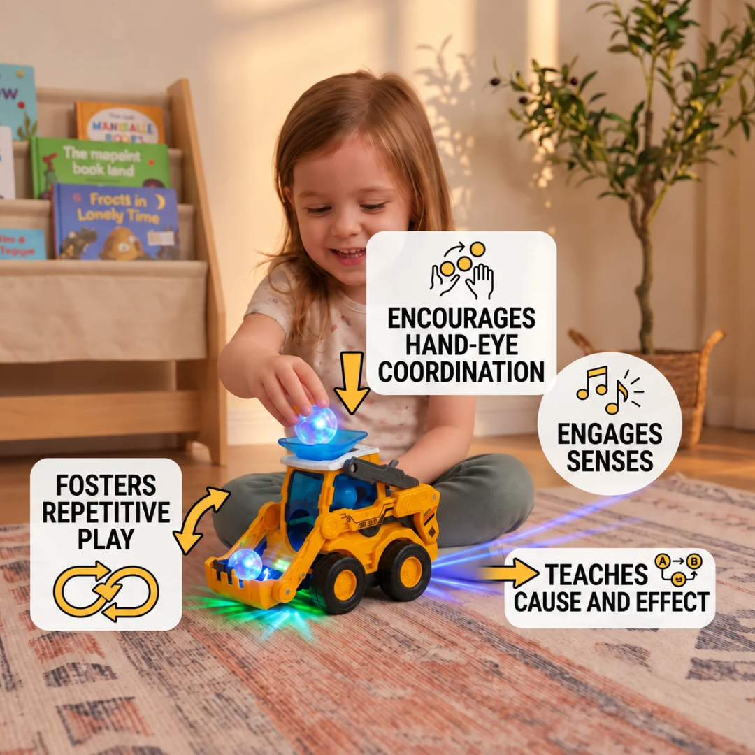 Musical Light-Up Excavator Toy with Continuous Ball Scooping Action