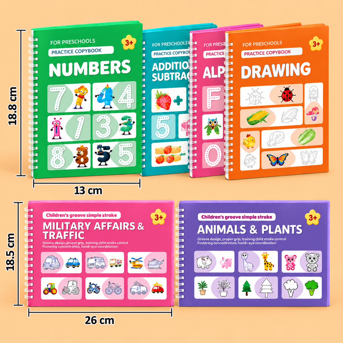 Reusable Grooved Handwriting Practice Books for Kids – 6-Piece Tracing & Writing Set