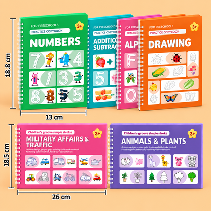 Reusable Grooved Handwriting Practice Books for Kids – 6-Piece Tracing & Writing Set