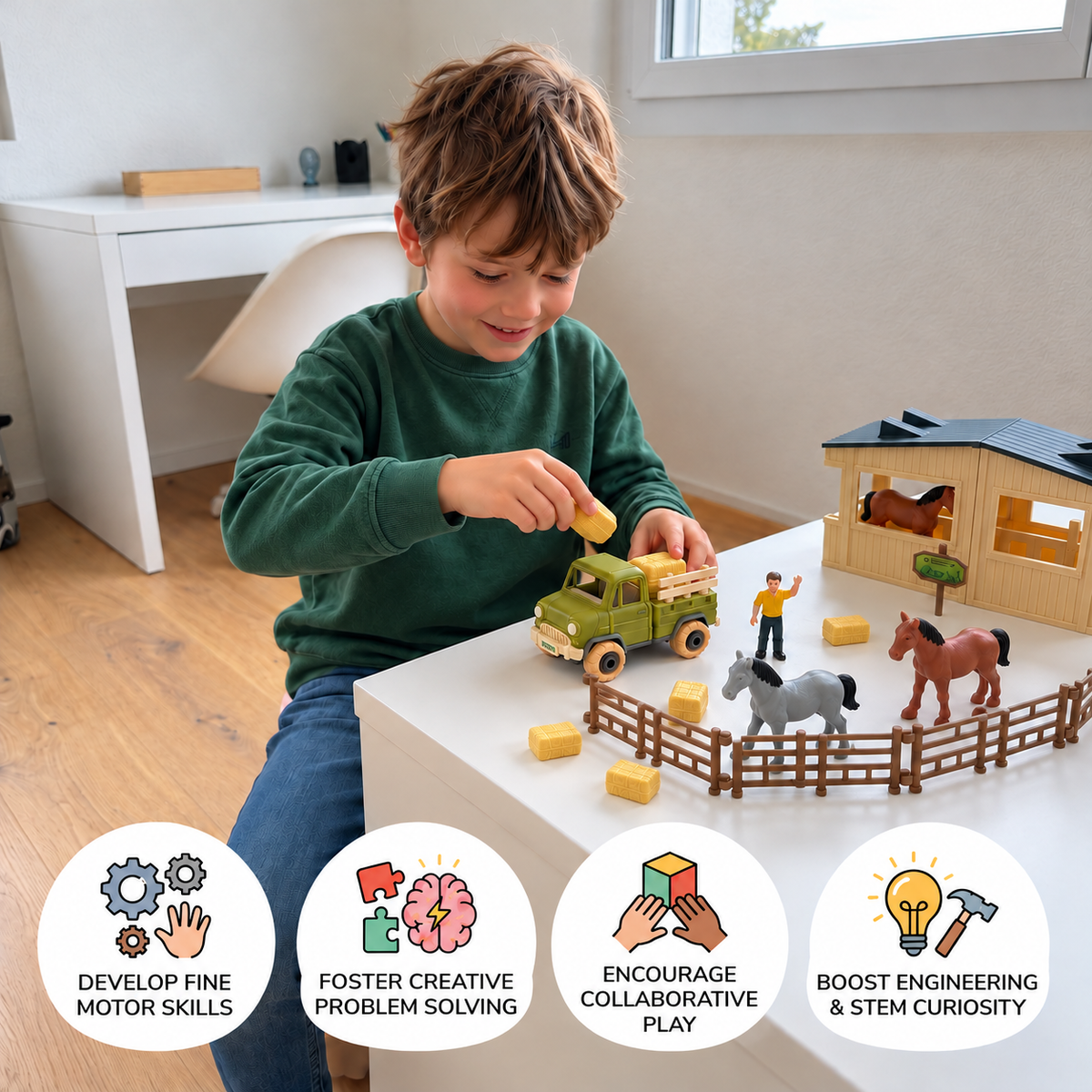 DIY Take-Apart Farm Truck & Horse Stable Play Set for Kids