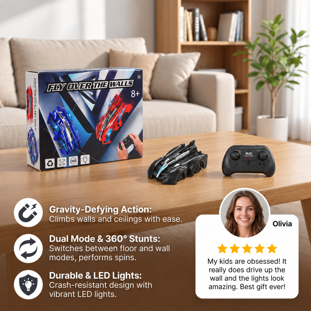 Remote Control Wall-Climbing Car with LED Lights