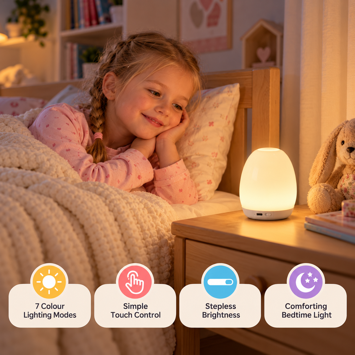 Egg-Shaped Silicone Night Light – Touch Control, 7-Colour Changing
