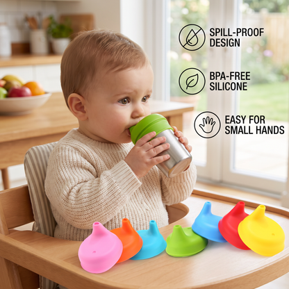 BPA-Free Spillproof Silicone Sippy Cup Lids with Straw