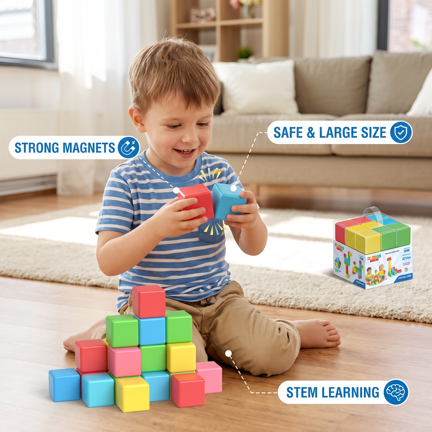 Toddler Safe 4.2cm Magnetic Building Cubes – STEM Learning Blocks