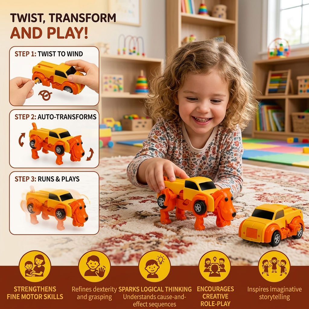 Wind-Up Transforming Animal Car Toy