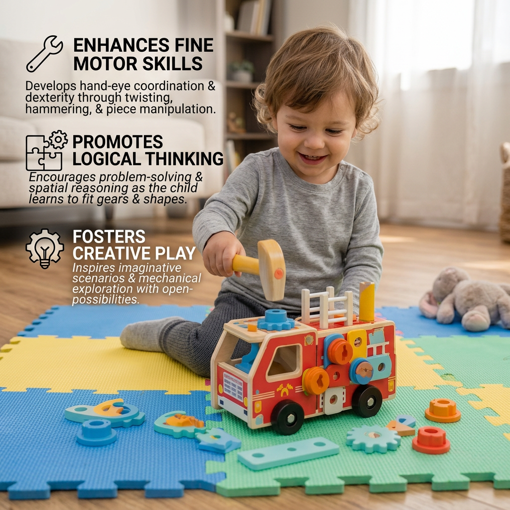 Montessori Wooden Firefighter Tool Box & Building Set
