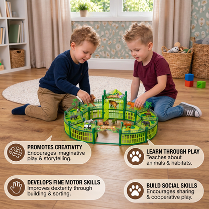 Modular Build-Your-Own Zoo Playset with Animal Figures & Interactive Cages
