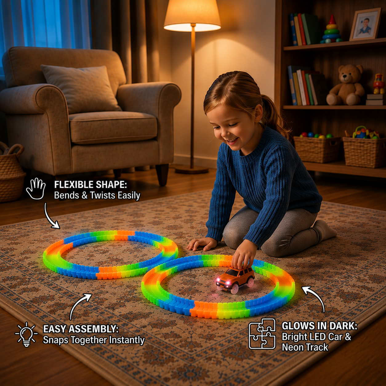 Glow-in-the-Dark Flexible Sand Race Track Set for Kids