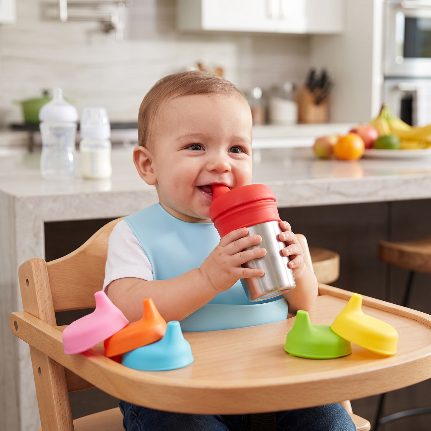 BPA-Free Spillproof Silicone Sippy Cup Lids with Straw
