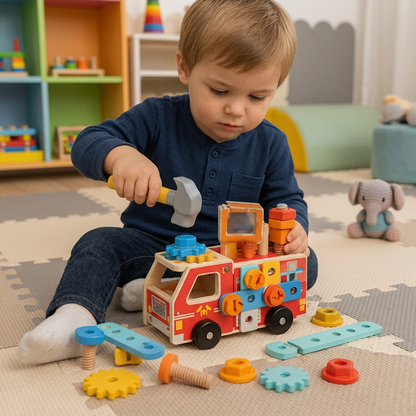 Montessori Wooden Firefighter Tool Box & Building Set