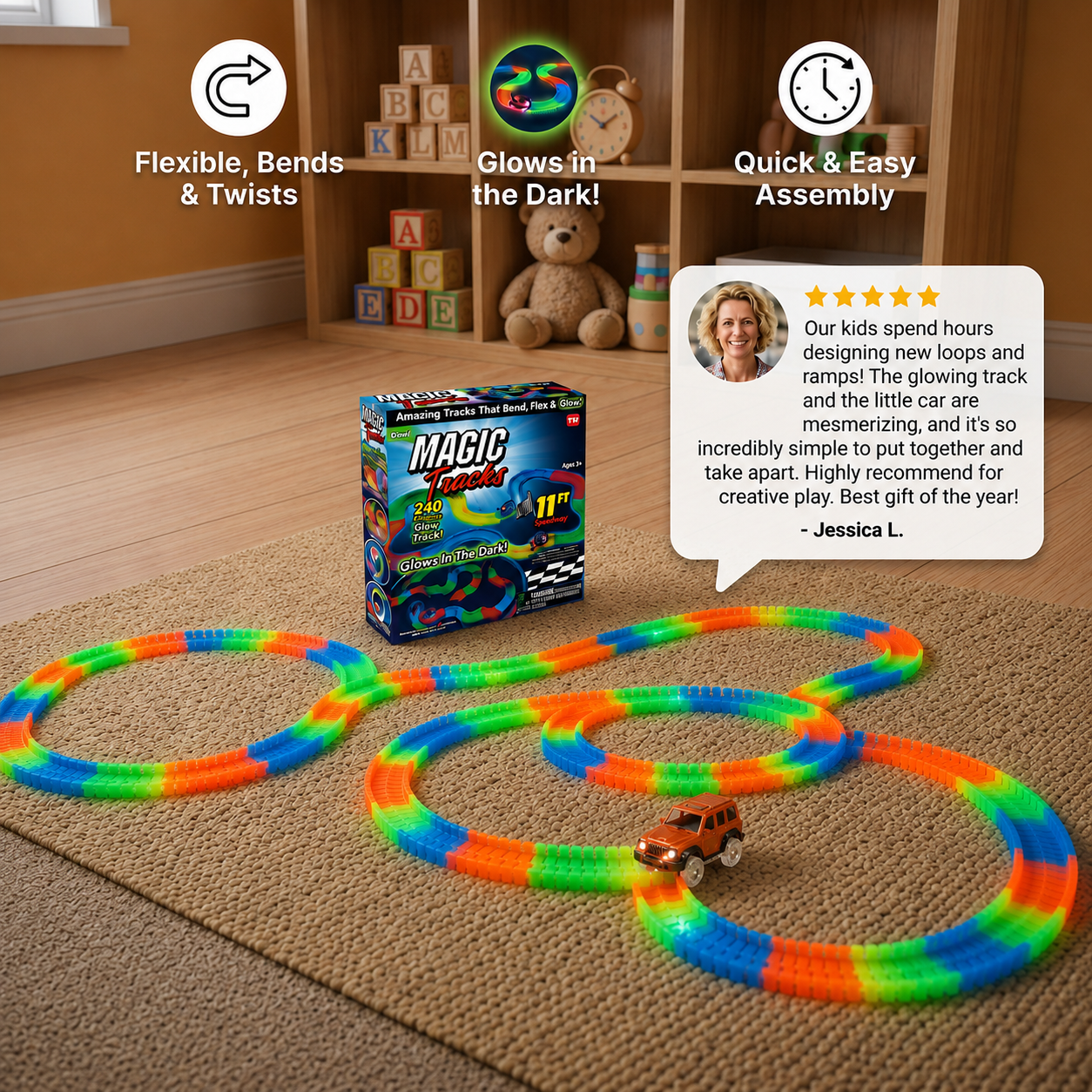 Glow-in-the-Dark Flexible Sand Race Track Set for Kids