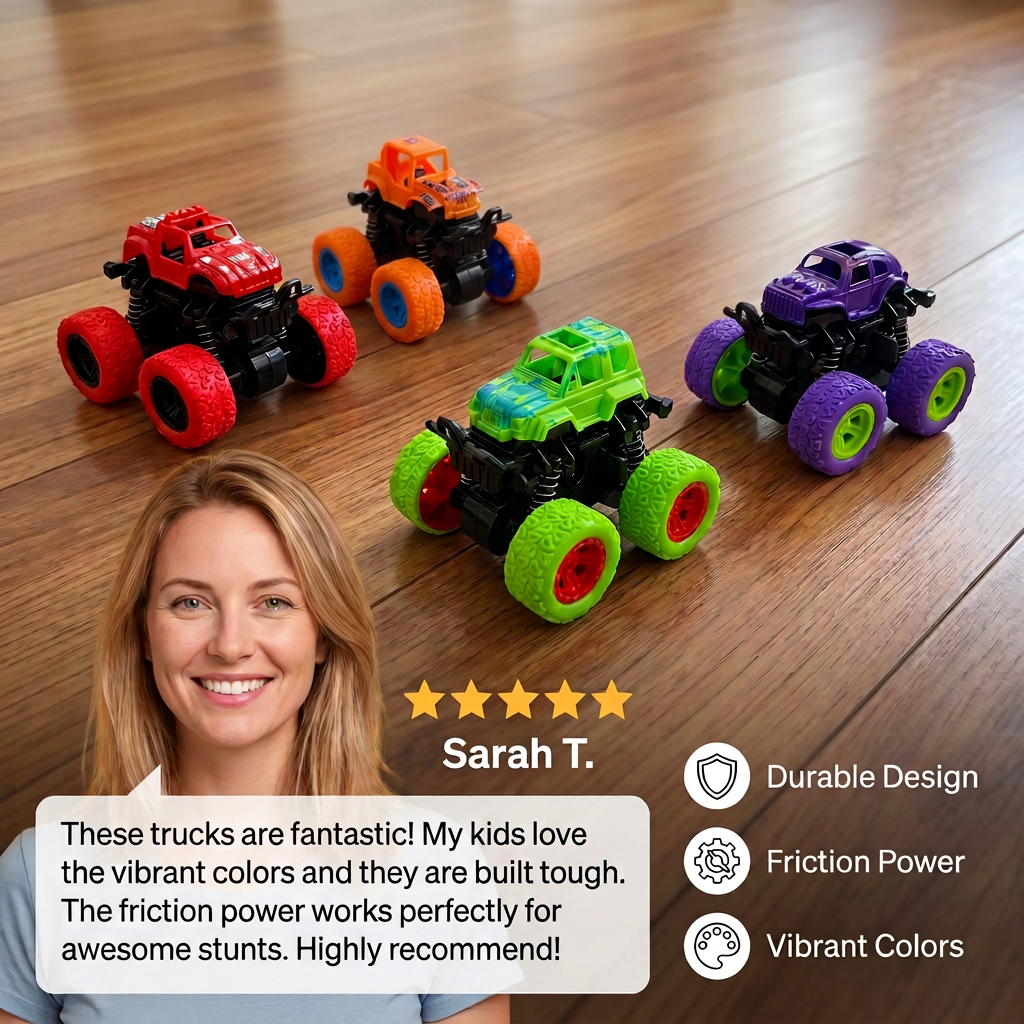 Friction-Powered Monster Truck Stunt Car for Kids
