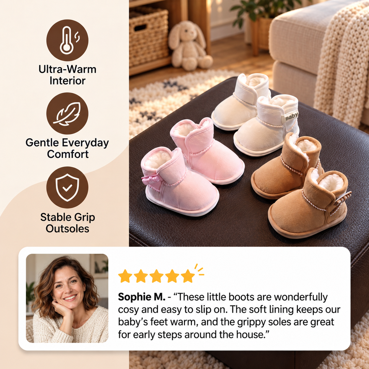 Fleece-Lined Baby Winter Boots with Soft, Non-Slip Soles