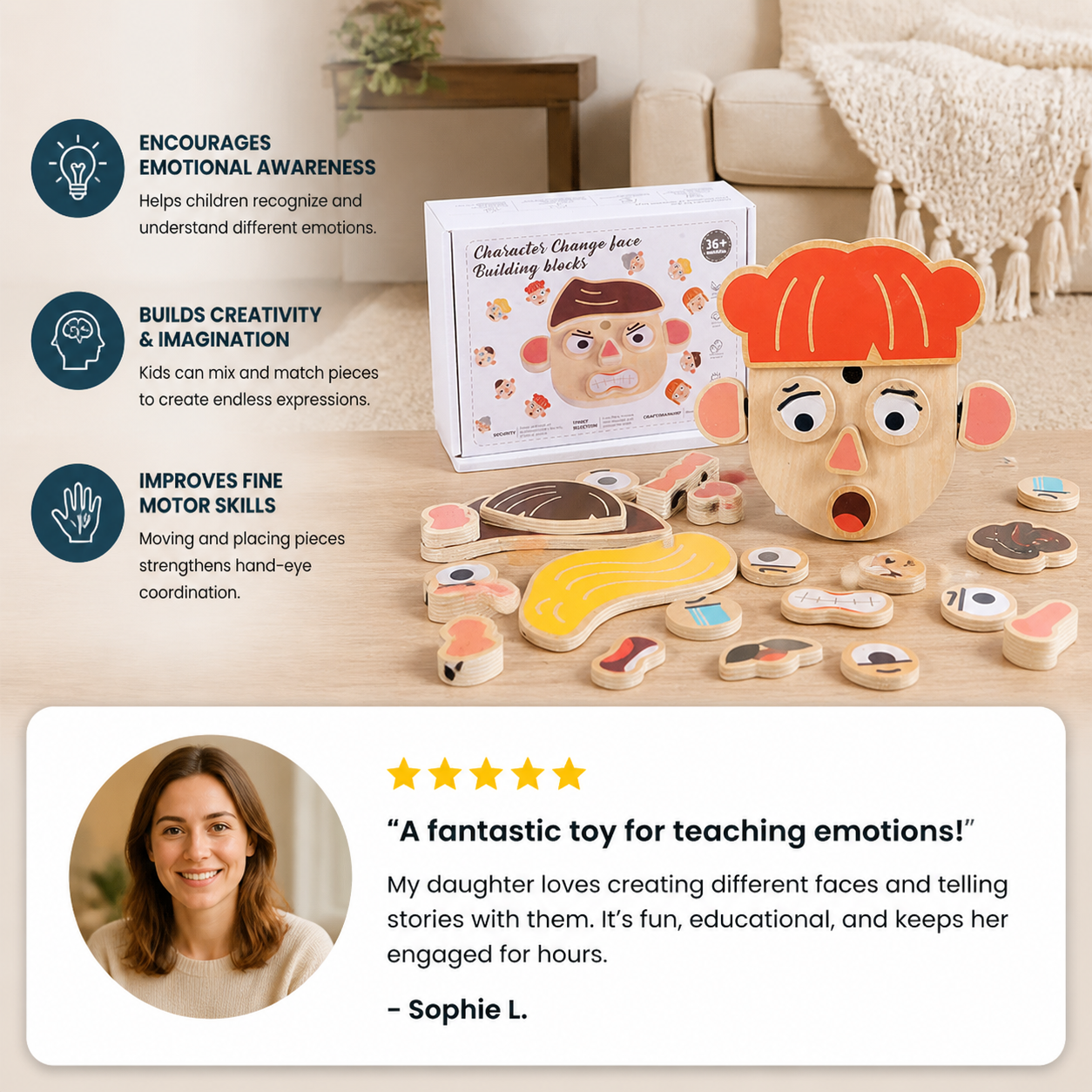 Wooden Facial Expressions & Emotions Learning Toy for Kids