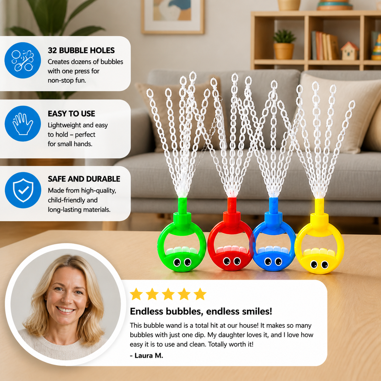 32-Hole Bubble Wand – Giant Bubble Maker for Kids