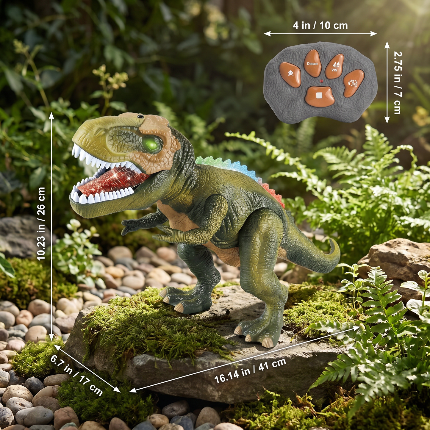 Remote Control Walking T-Rex – RC Dinosaur with Spray Mist, Lights & Sound