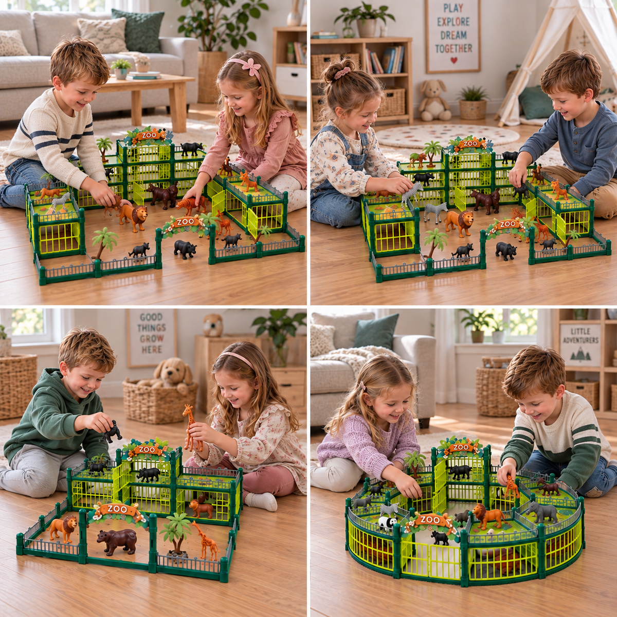 Modular Build-Your-Own Zoo Playset with Animal Figures & Interactive Cages