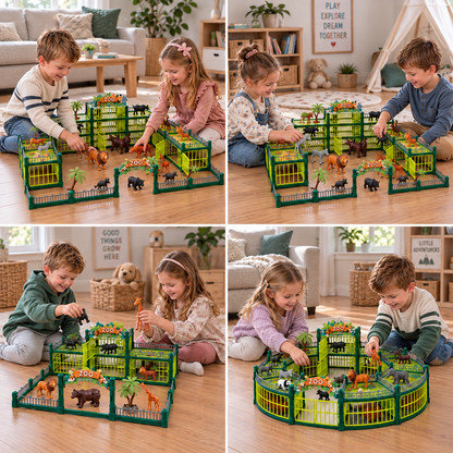 Modular Build-Your-Own Zoo Playset with Animal Figures & Interactive Cages