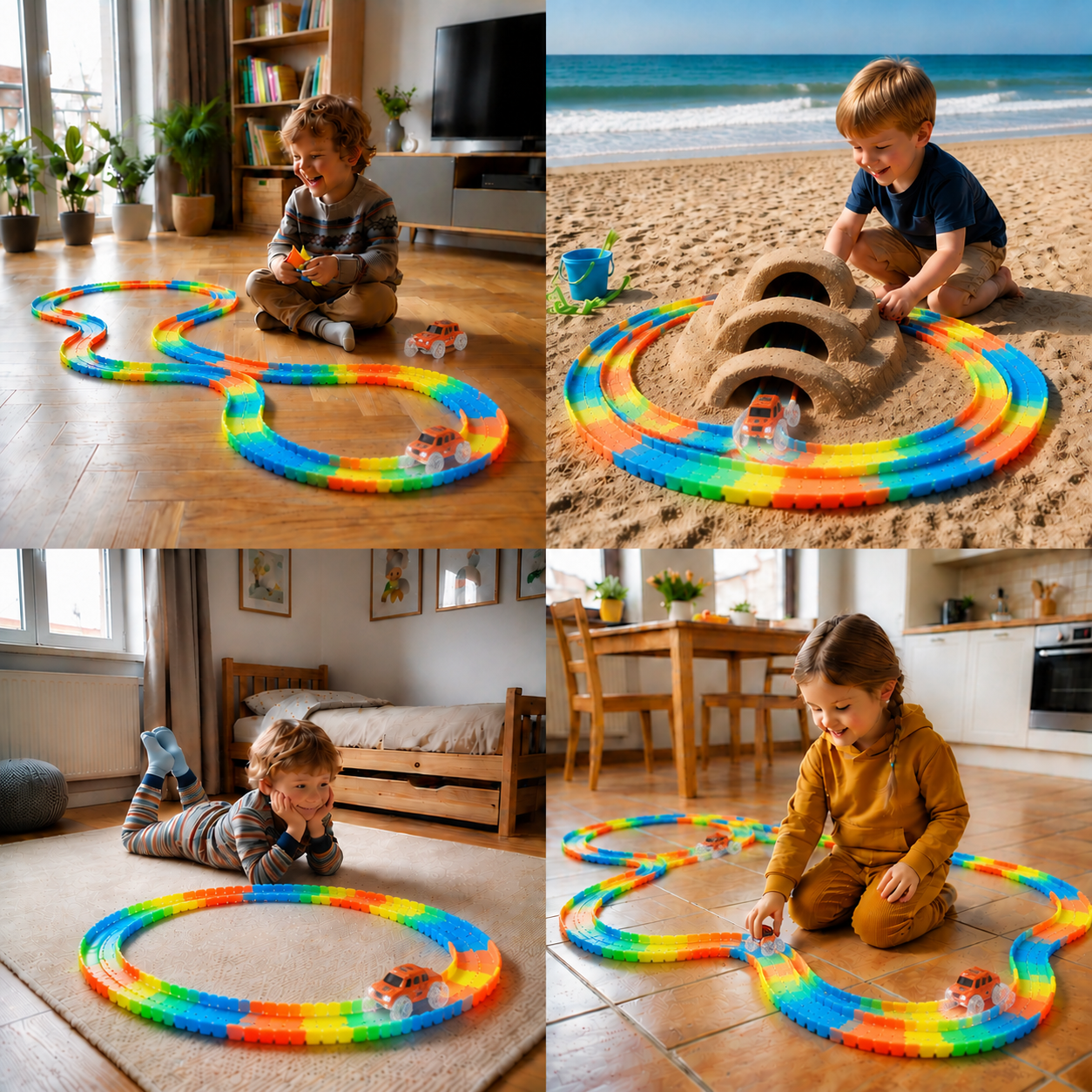 Glow-in-the-Dark Flexible Sand Race Track Set for Kids