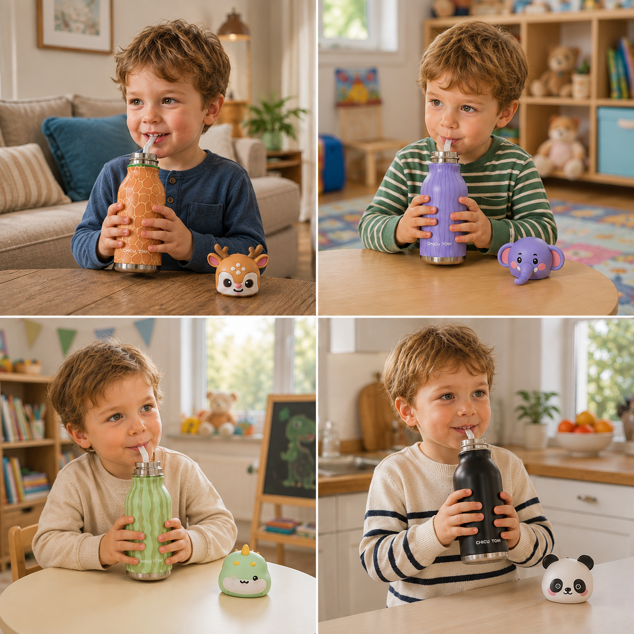 Cute Cartoon Animal Insulated Stainless Steel Straw Cup – 480ml