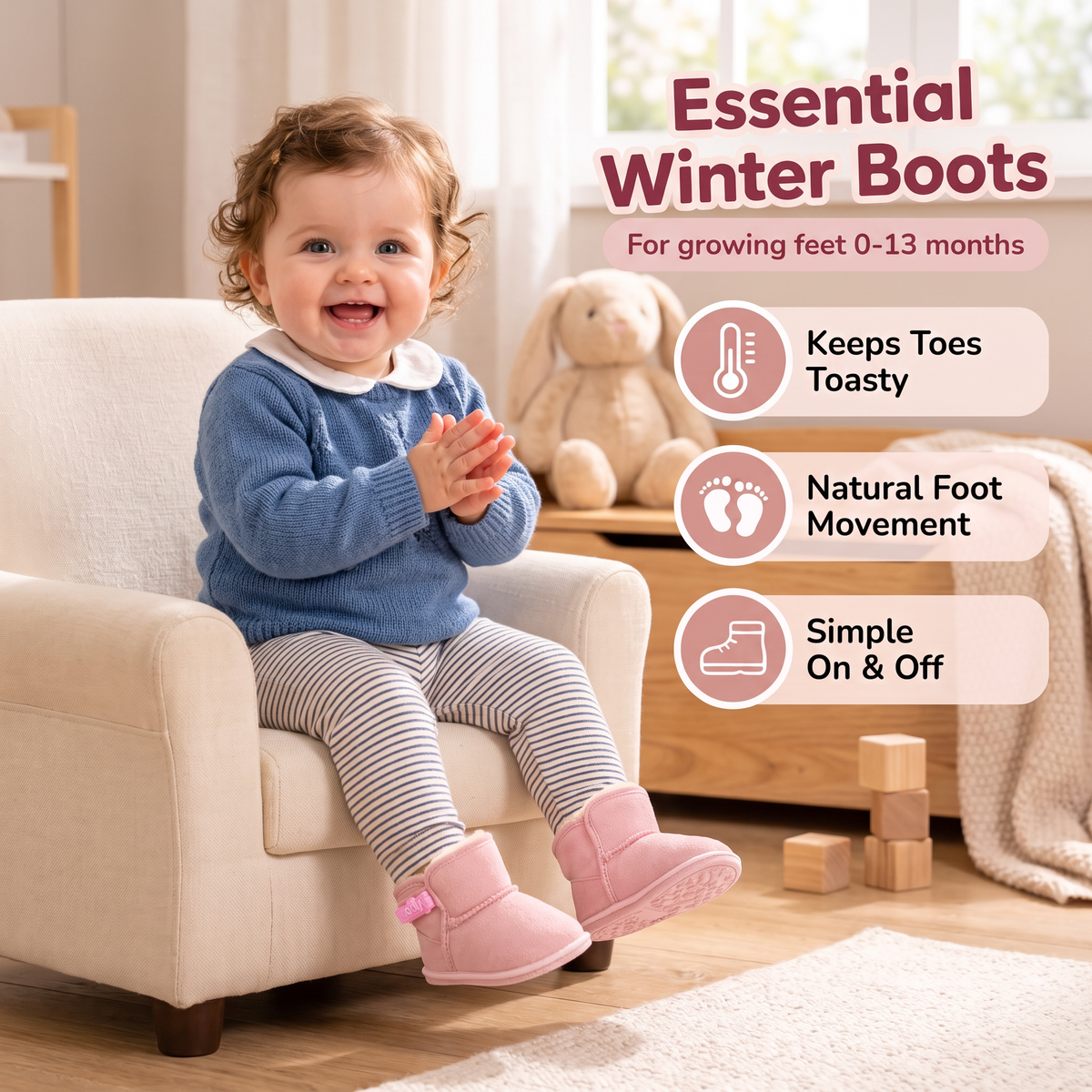 Fleece-Lined Baby Winter Boots with Soft, Non-Slip Soles