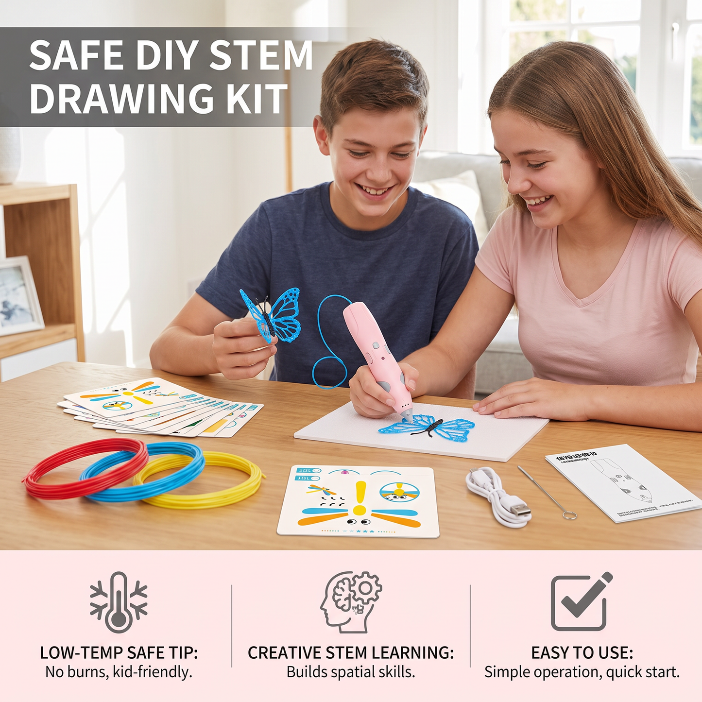 Low-Temperature 3D Pen Set for Kids – Safe DIY STEM Drawing Kit