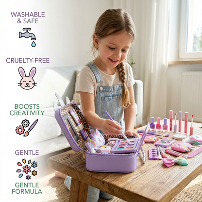 Kids’ Eco-Friendly & Easy-to-Wash Princess Makeup Kit with Cosmetic Bag