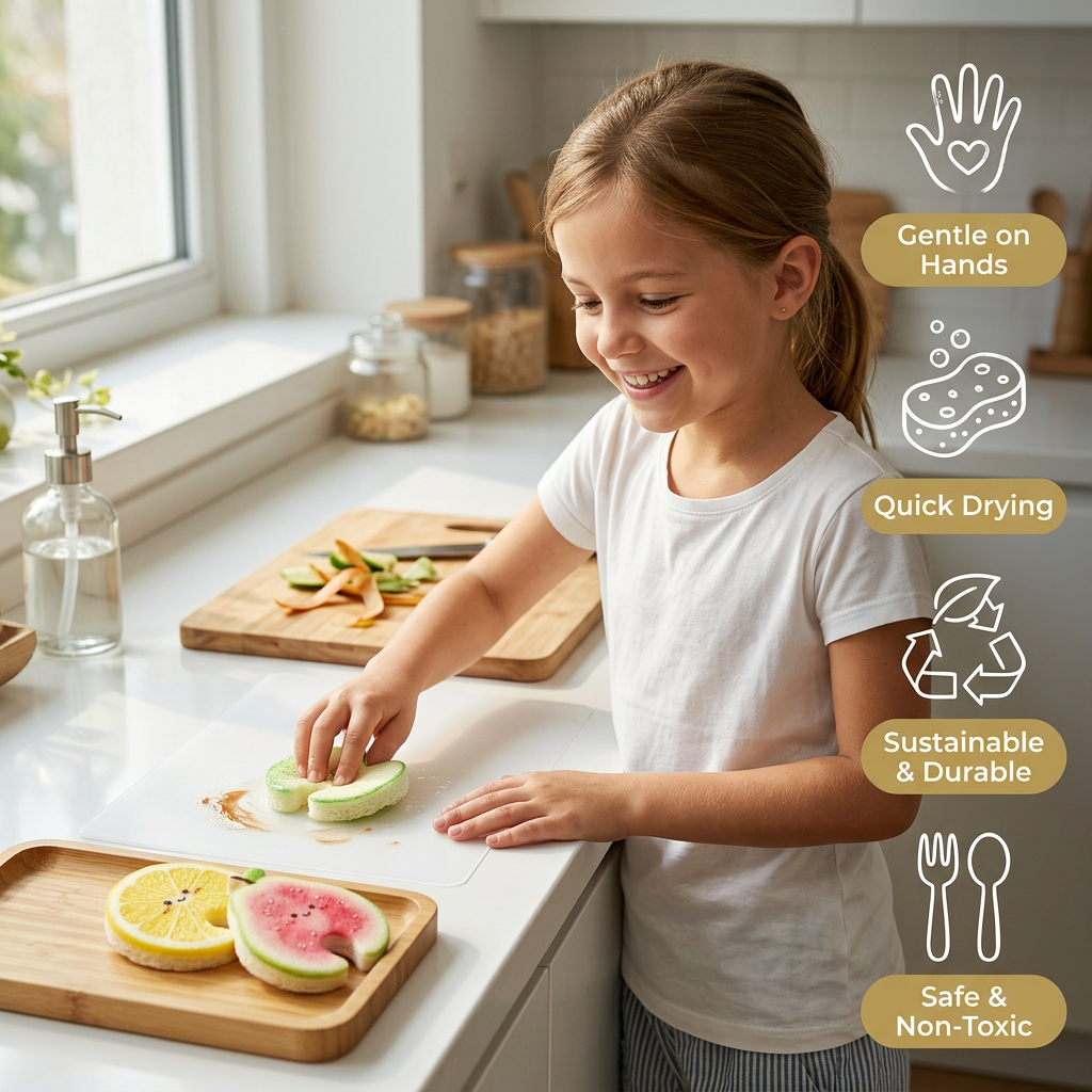 Fruit-Shaped Pop-Up Cellulose Sponges – 3-Pack of Plant-Based, Non-Scratch Kitchen Sponges