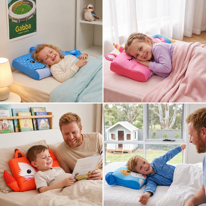 Calming Ergonomic Kids’ Pillow with Cartoon Animal Pillowcase