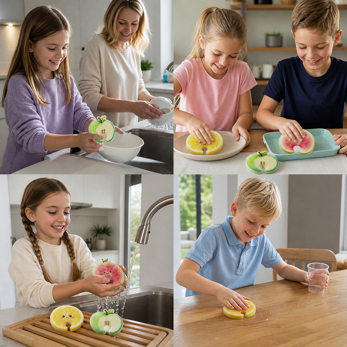 Fruit-Shaped Pop-Up Cellulose Sponges – 3-Pack of Plant-Based, Non-Scratch Kitchen Sponges