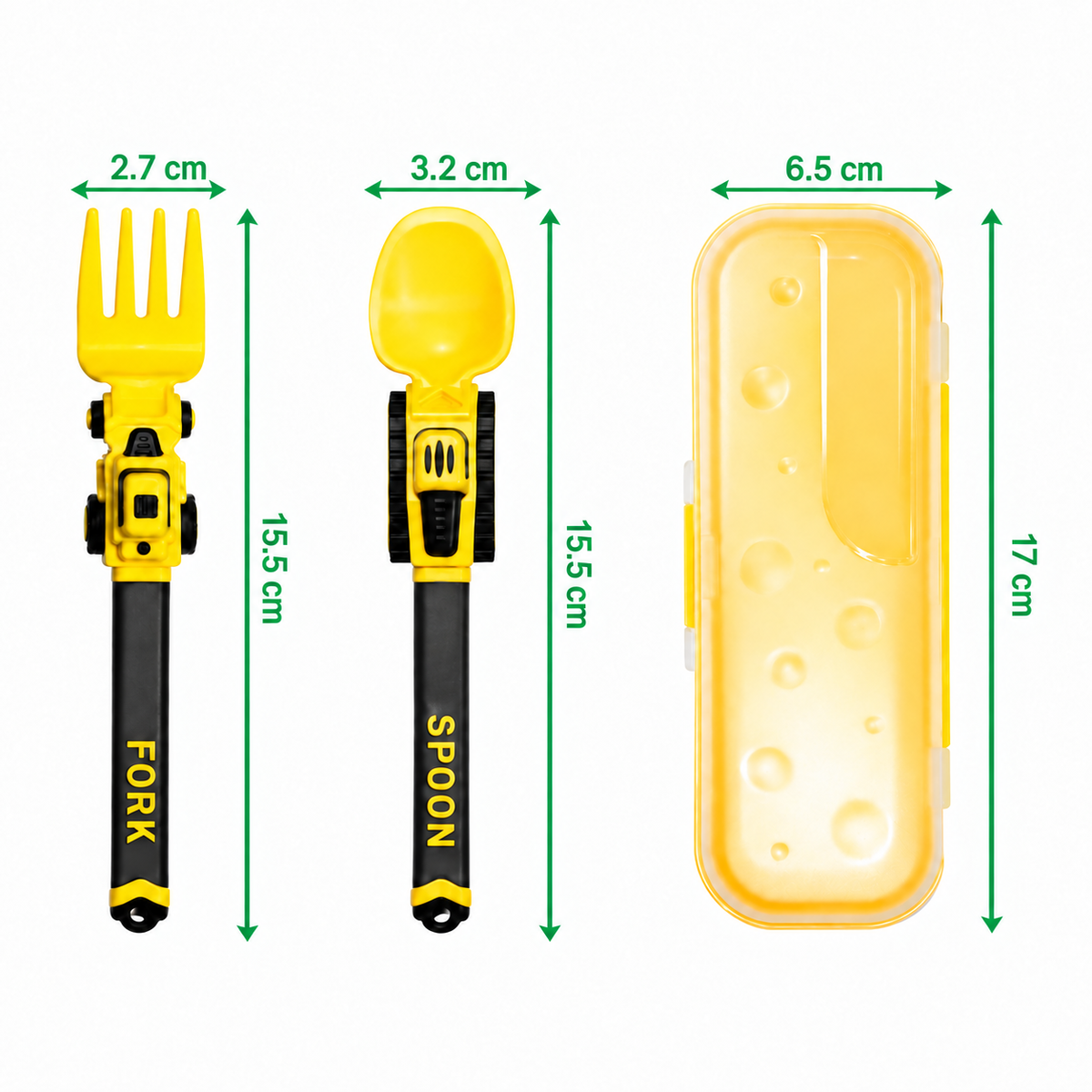 3-Piece Construction Vehicle Kids’ Utensil Set with Spoon, Fork & Travel Case