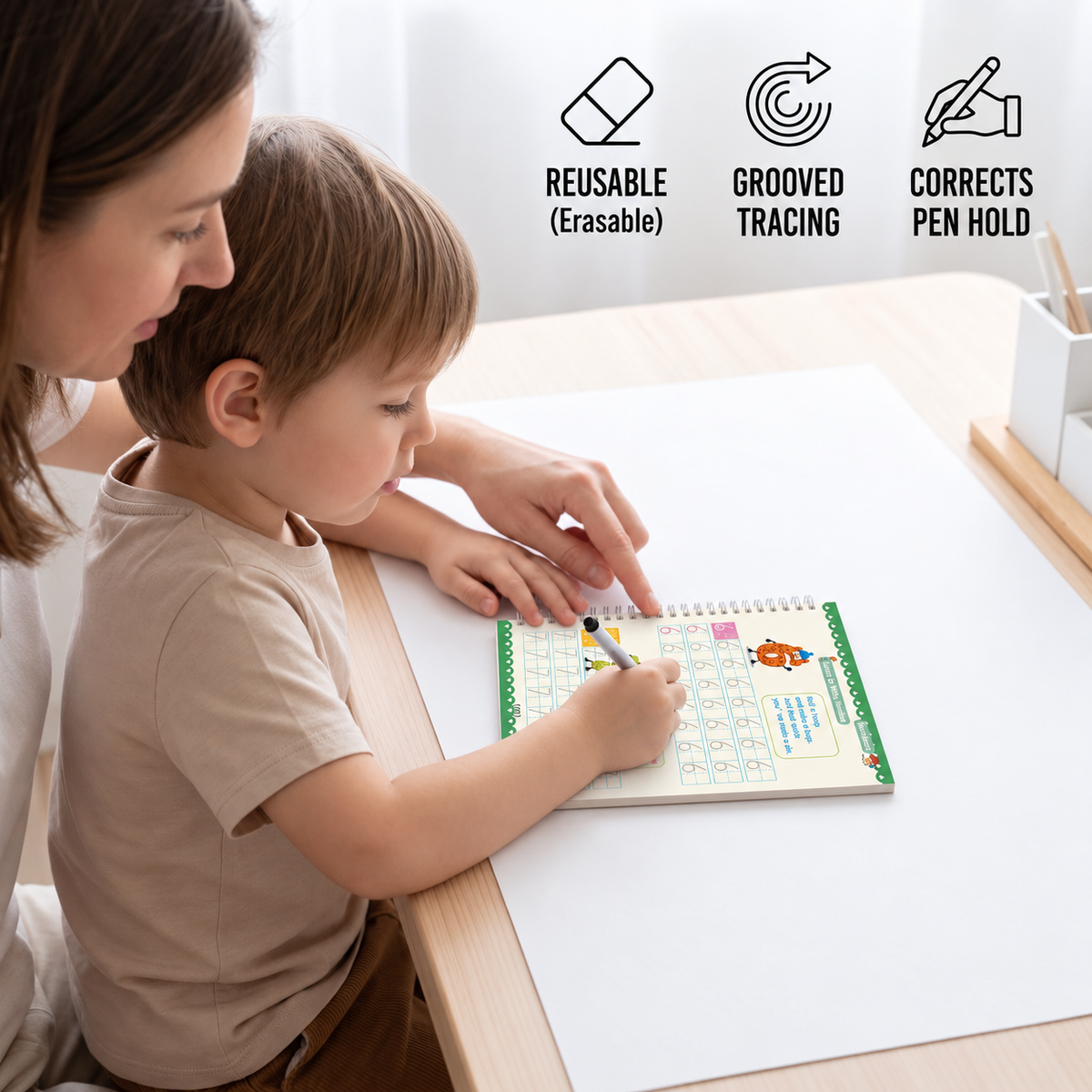 Reusable Grooved Handwriting Practice Books for Kids – 6-Piece Tracing & Writing Set
