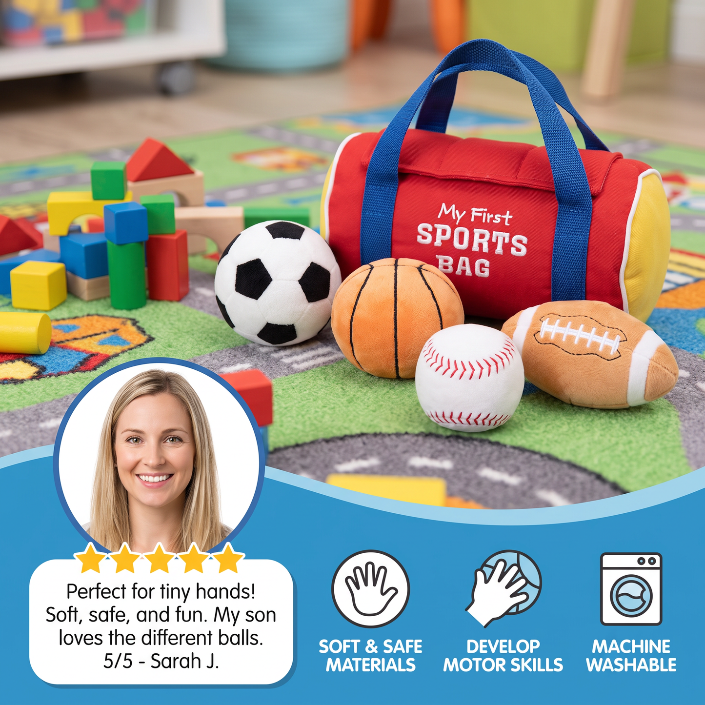 My First Sports Plush Bag – Soft Baby Play Set